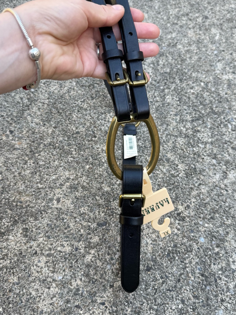Lauren Ralph Lauren Black Leather Double-Strap Belt with Gold Ring Accent - Picture 5 of 10